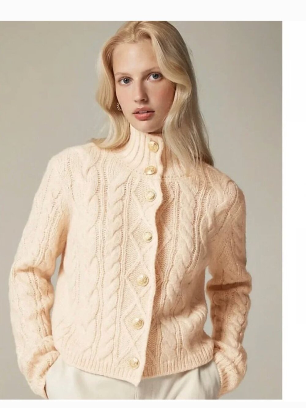 J. Crew Cable-knit turtleneck cardigan Cream M